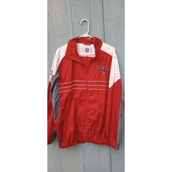 NFL Tampa Bay Bucs Mens Jacket Size Large Red Gray Windbreaker Full Zip - Picture 1 of 5